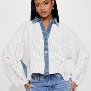 White and denim contrast cardigan